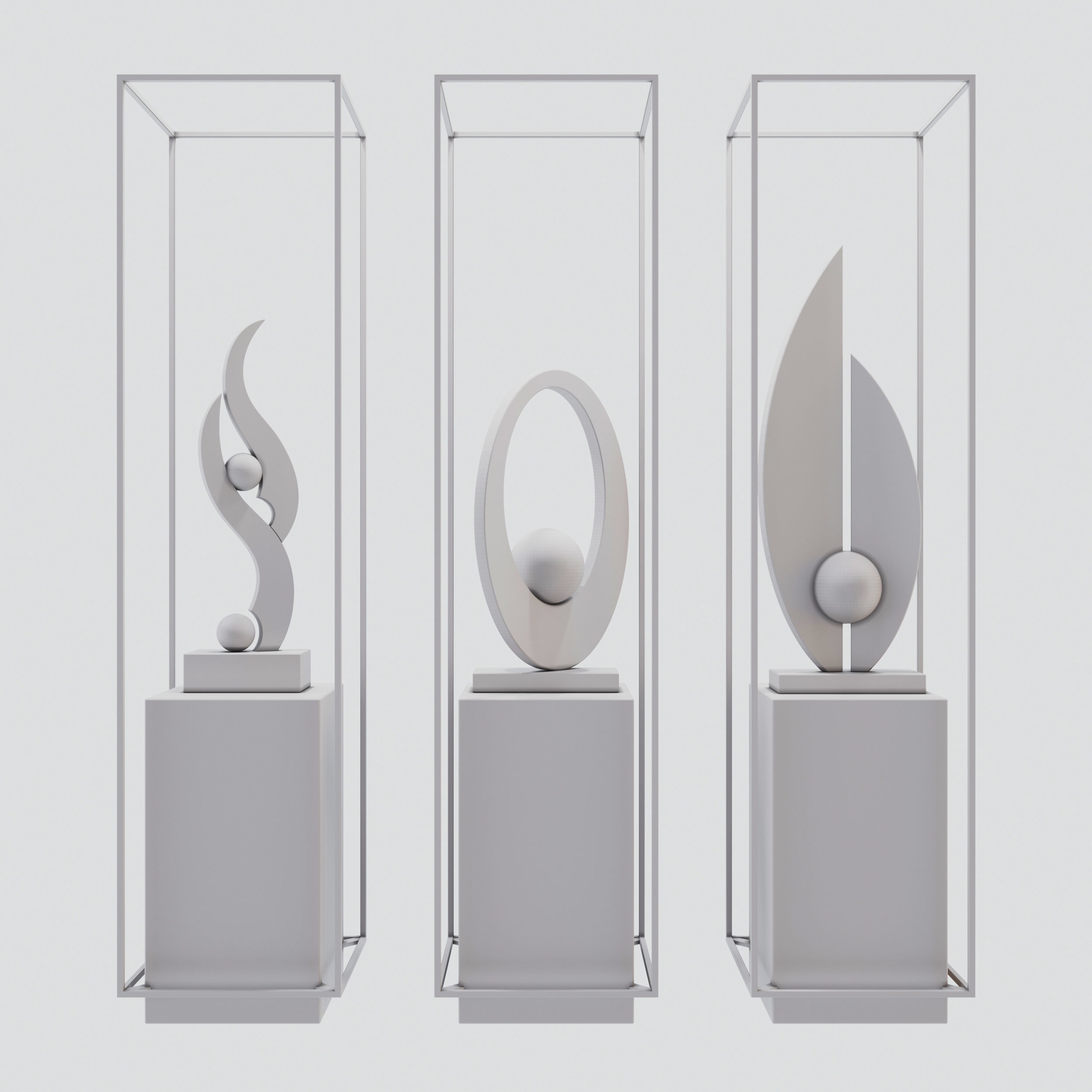 Decor three sculptures in metal frame 3D model_2