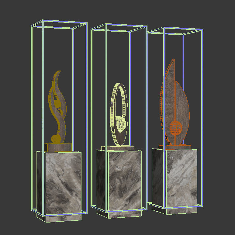 Decor three sculptures in metal frame 3D model_4