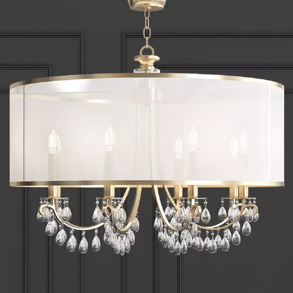 Hampton 8 Light Drum Shade Chrome Chandelier 3D model_0
