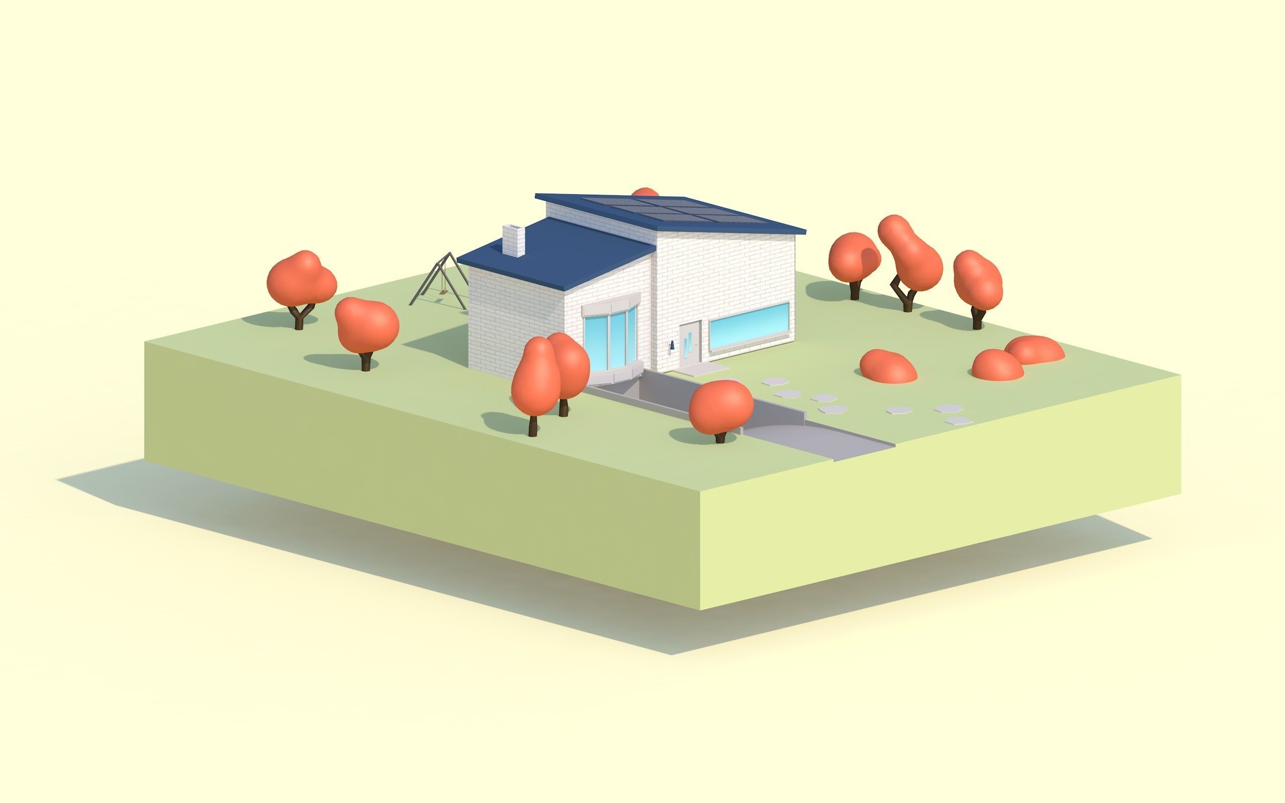 Simple House Scenery Free low-poly 3D model_2