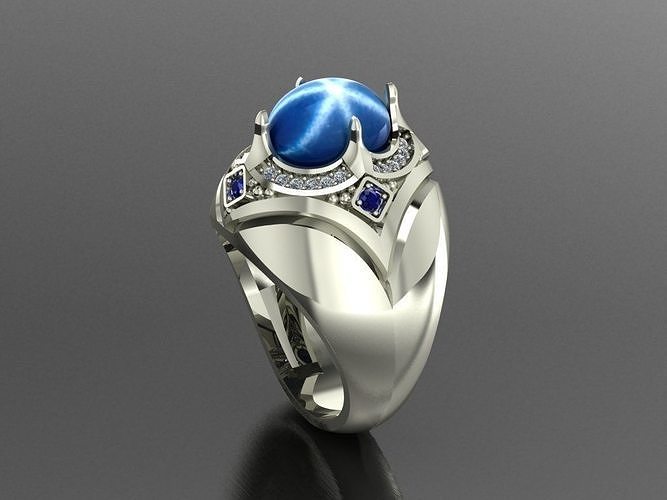 v ring sapphire and diamond 3D print model