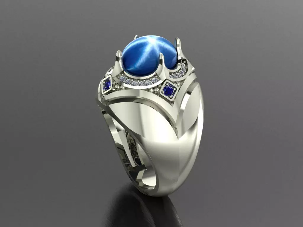 v ring sapphire and diamond 3D print model_0
