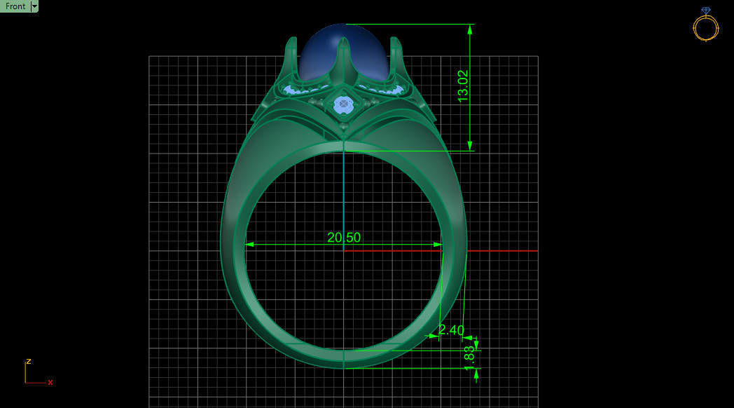 v ring sapphire and diamond 3D print model_2