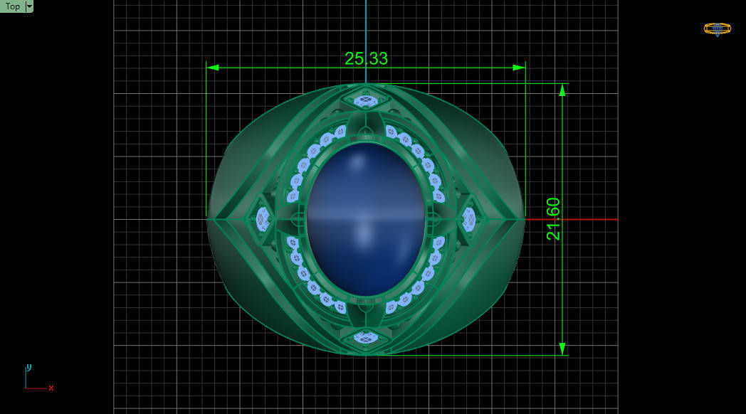 v ring sapphire and diamond 3D print model_1