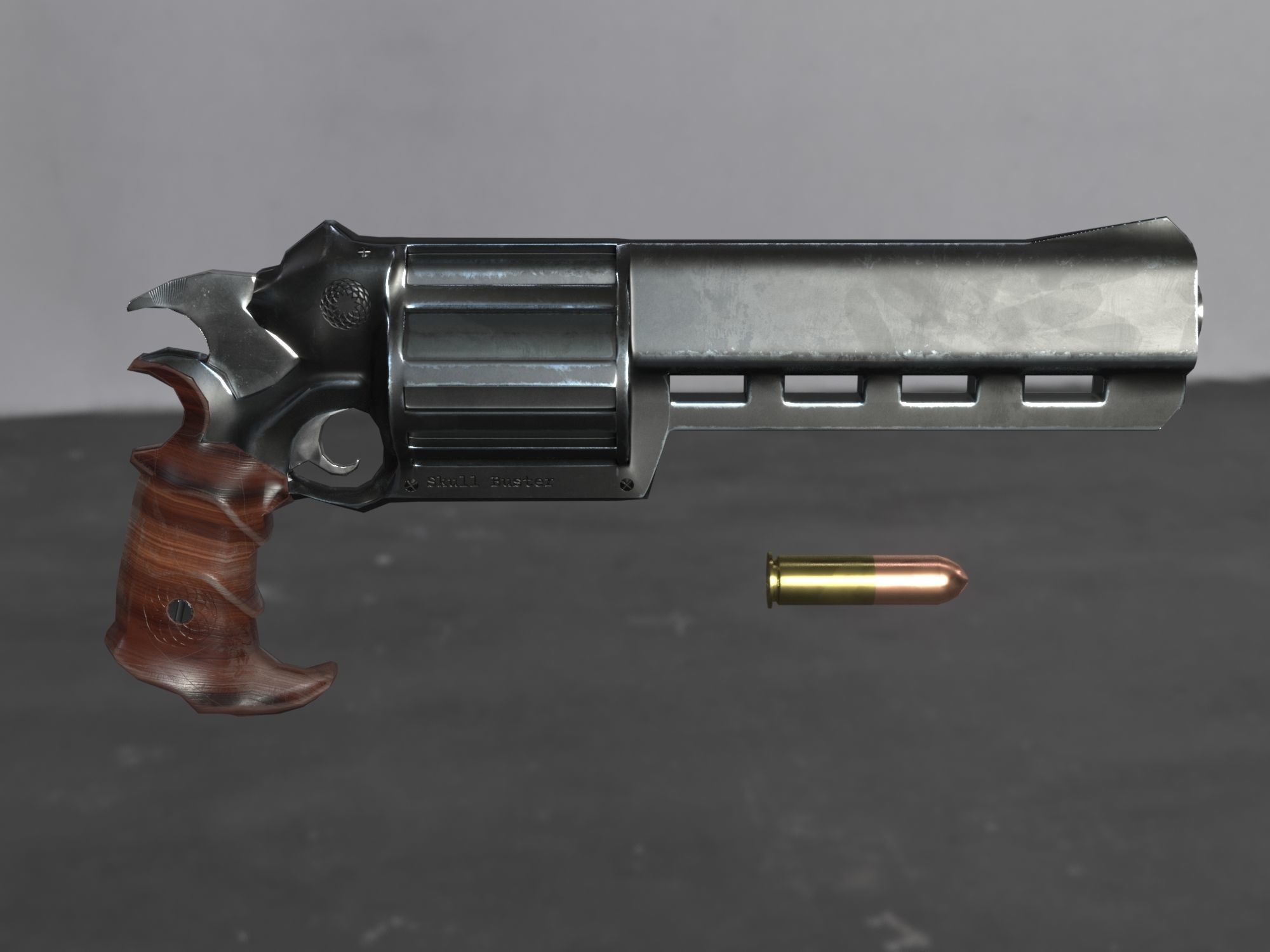 Skull Buster Revolver Handgun Low-poly 3D model_2