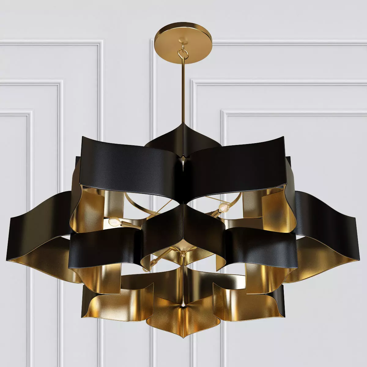 Grand Lotus Black Chandelier 3D model_0
