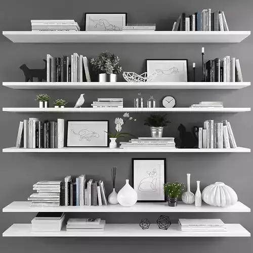 Decorative set shelf with books and plants Low-poly 3D model