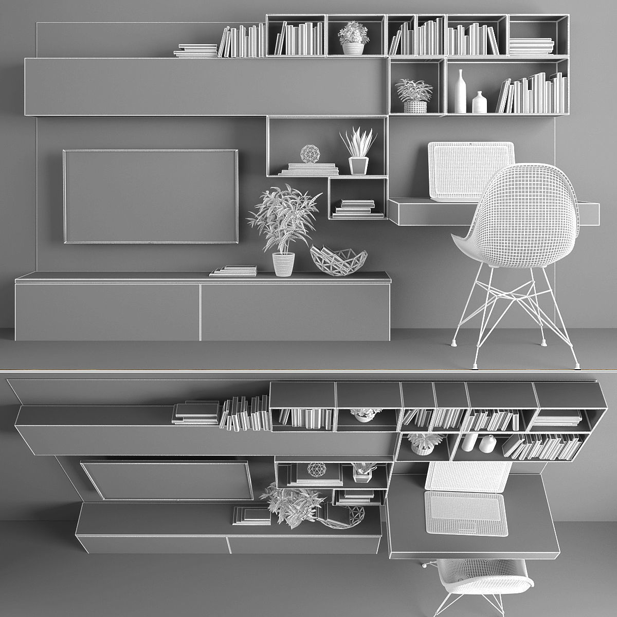 Tv stand and workplace set 3D model Low-poly 3D model_2