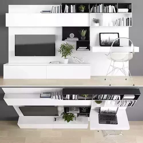 Tv stand and workplace set 3D model Low-poly 3D model