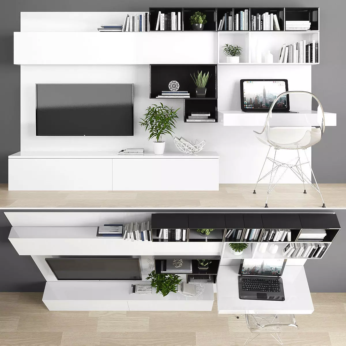 Tv stand and workplace set 3D model Low-poly 3D model_0