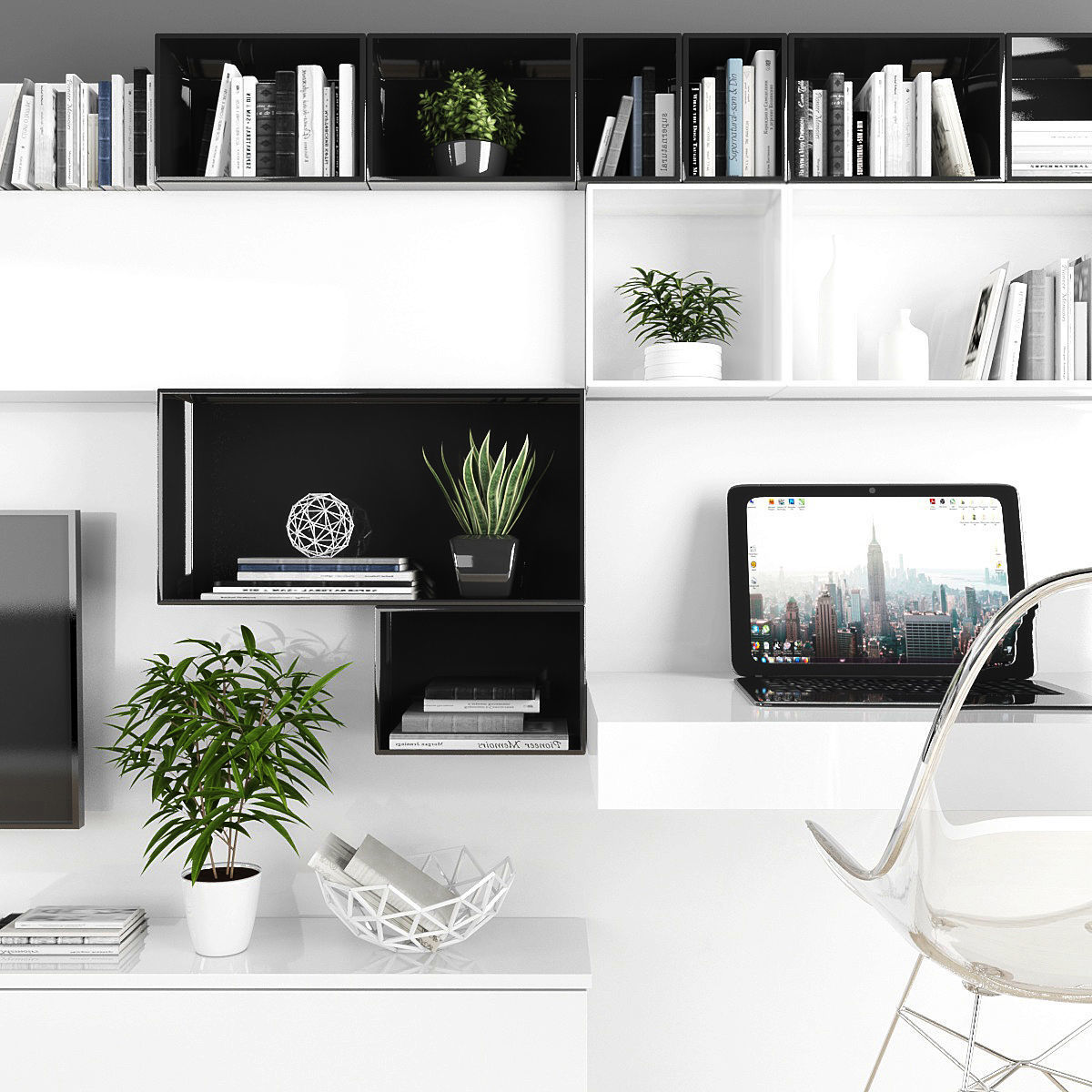 Tv stand and workplace set 3D model Low-poly 3D model_1