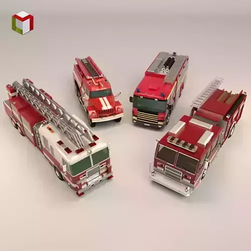 Low Poly Fire Truck Pack 3D Model Collection