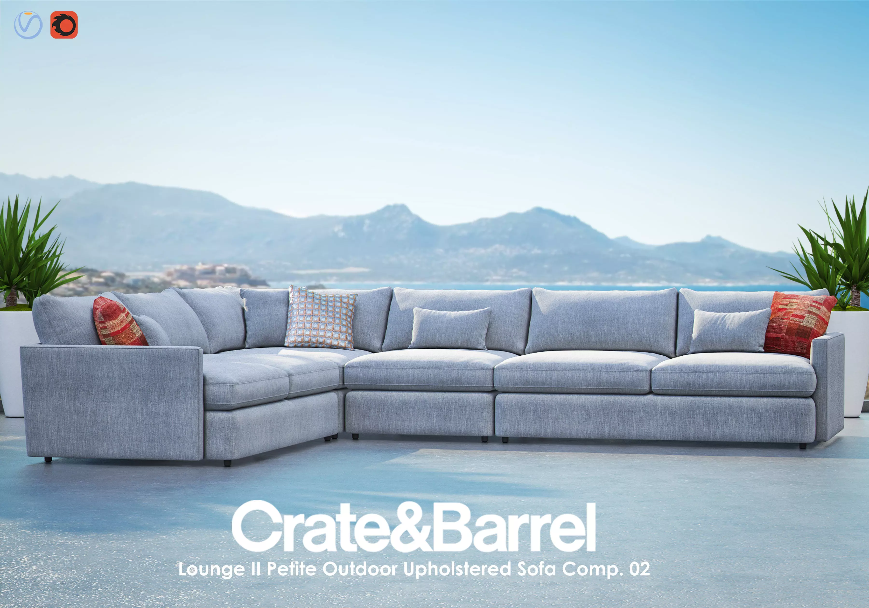 LOUNGE II PETITE Outdoor Upholstered Sofa Composition II 3D model_0