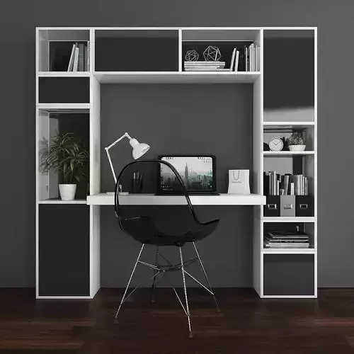 Workplace set desk with bookshelves and chair