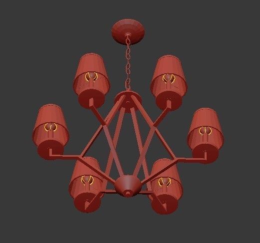 6 Light Washed Gold Chandelier 3D model_2