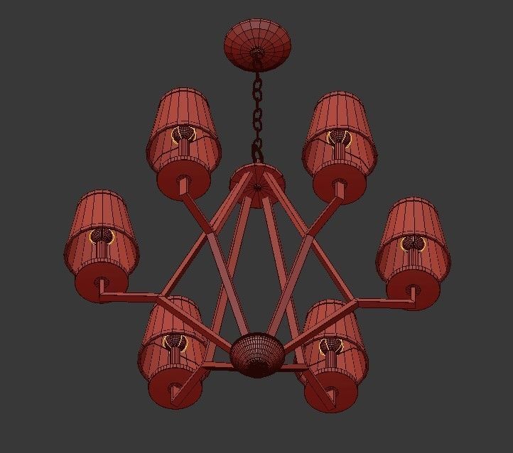 6 Light Washed Gold Chandelier 3D model_3