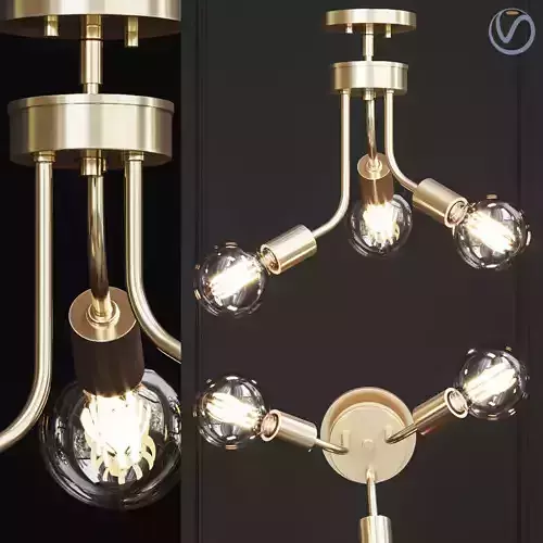 Zag 3 Light Antique Gold Leaf Chandelier