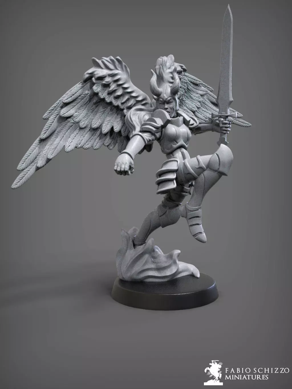 Erynies statue of angel holding sword 3D print model_0