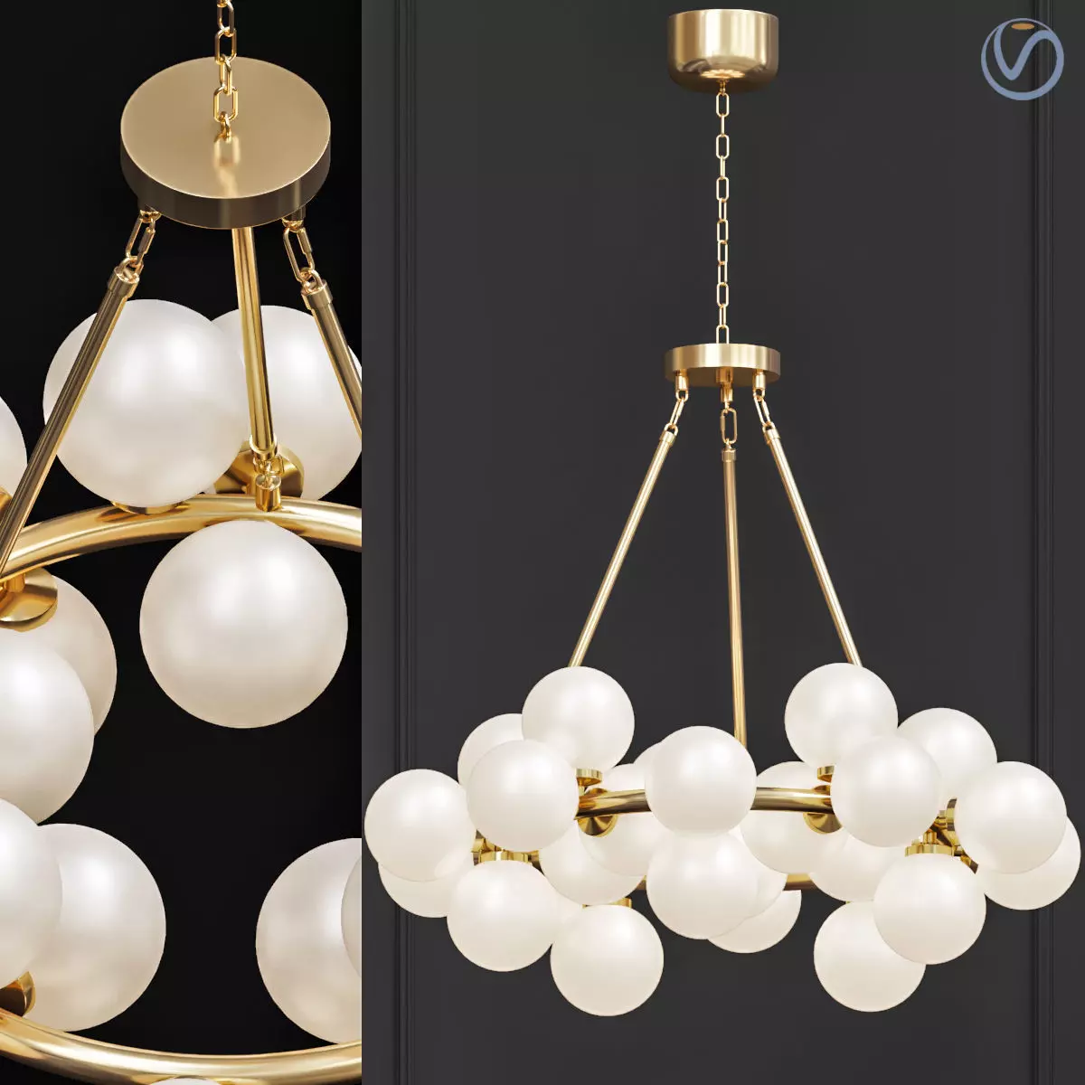 Arya 25 Light Satin Gold Chandelier 3D model_0
