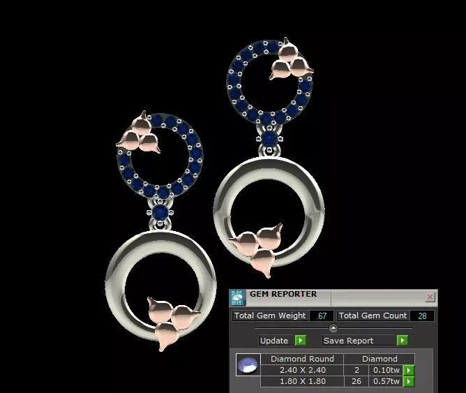 earring two earrings with sapphires and diamonds Free 3D print model