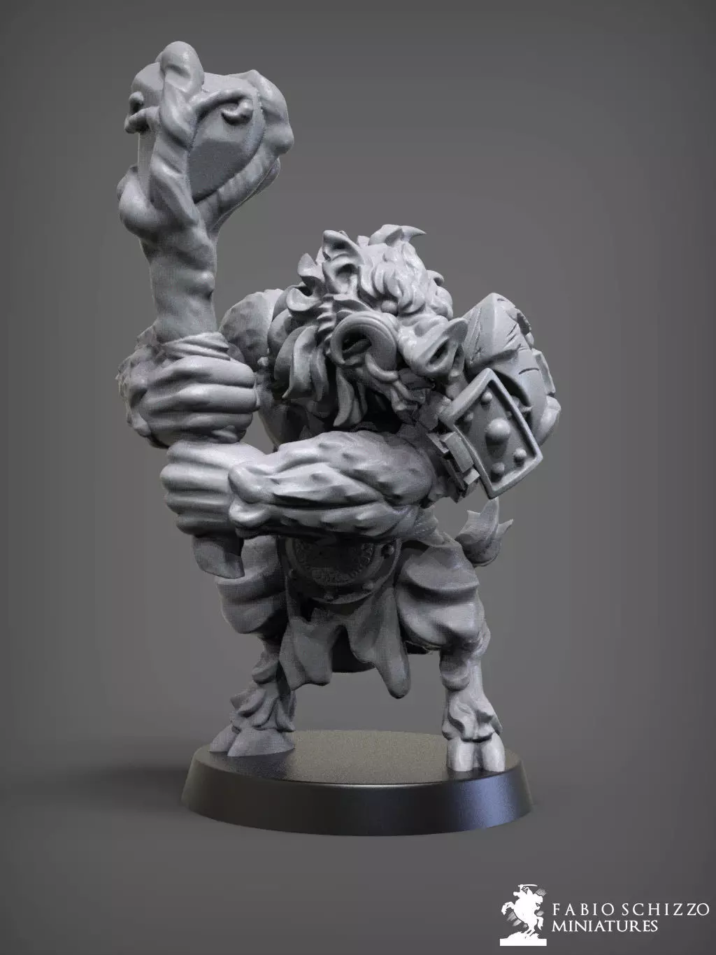 Wereboar statue of lion holding sword 3D print model