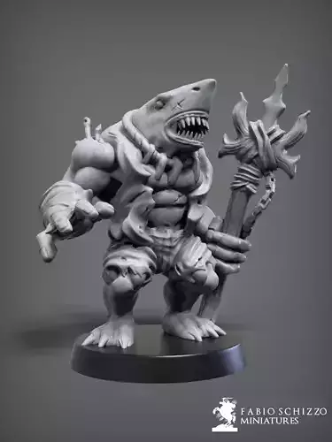 Wereshark statue of shark holding sword 3D print model