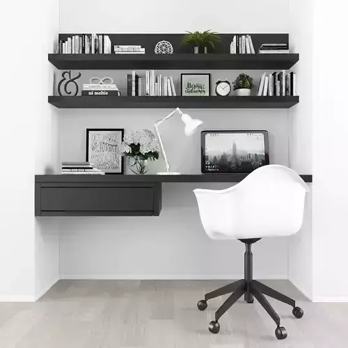 Workplace set home office with shelves