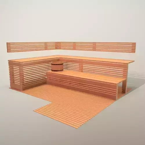 Wooden bench for sauna Low-poly 3D model