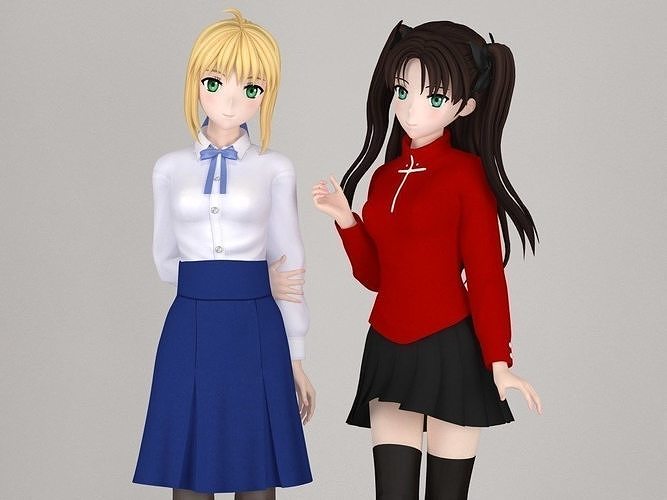 Saber and Rin Tohsaka pose 01 3D model