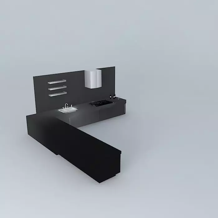 L shape kitchen Free 3D model_0