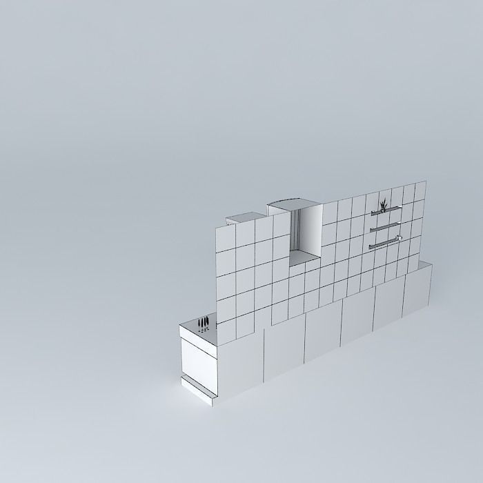 L shape kitchen Free 3D model_4