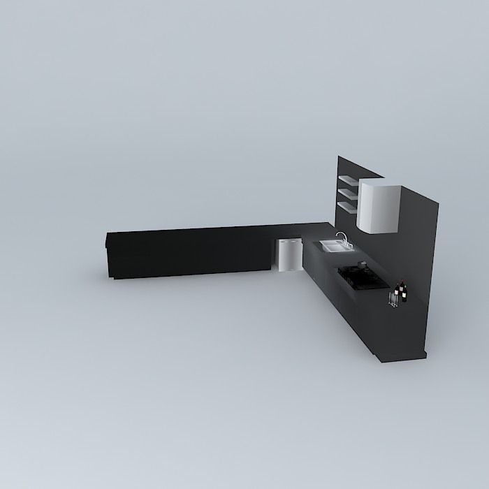 L shape kitchen Free 3D model_2