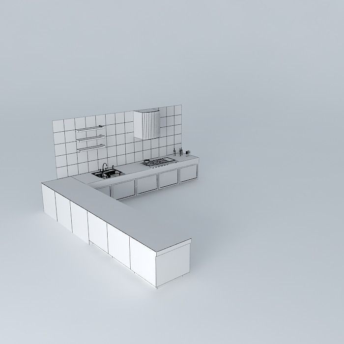 L shape kitchen Free 3D model_3