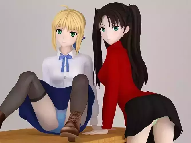 Saber and Rin Tohsaka pose 02