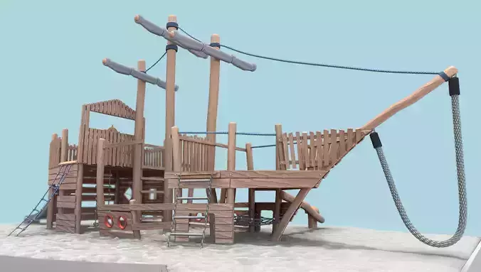 Playground Wood Ship Low-poly 3D model