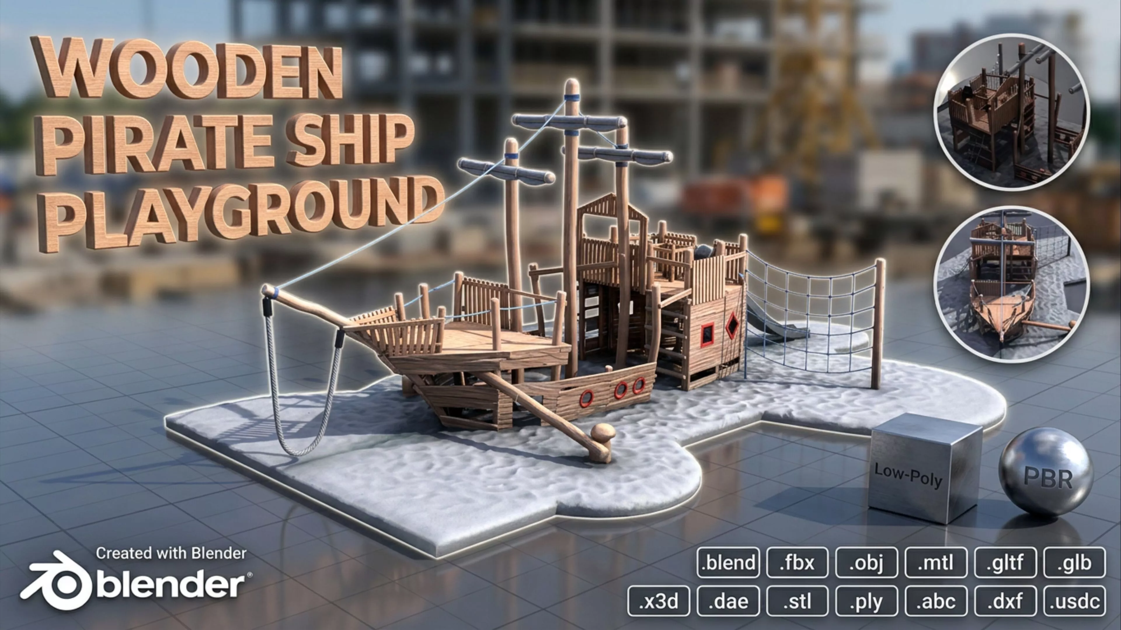 Playground Wood Ship Low-poly 3D model