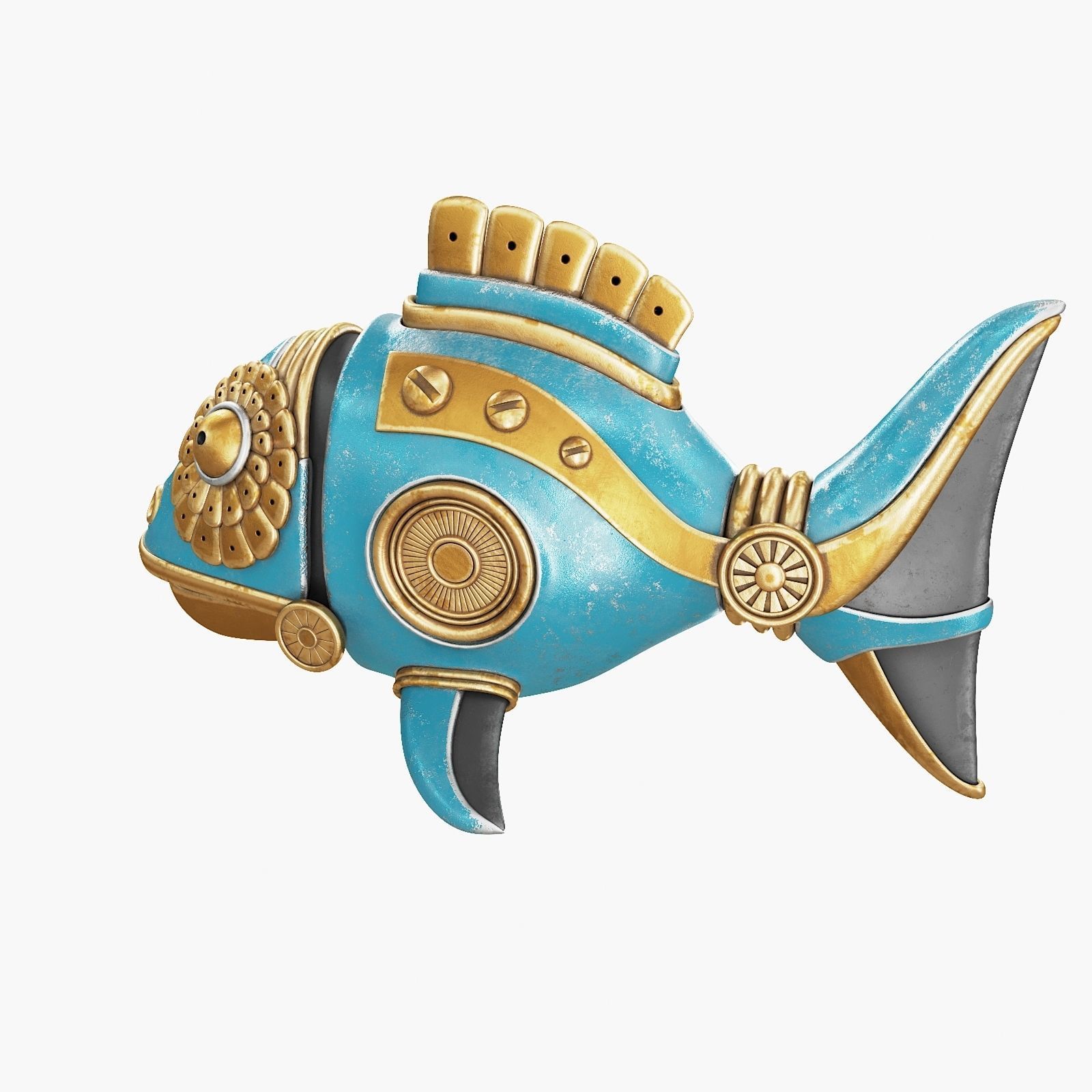 Steampunk Fish Figurine 3D model_14