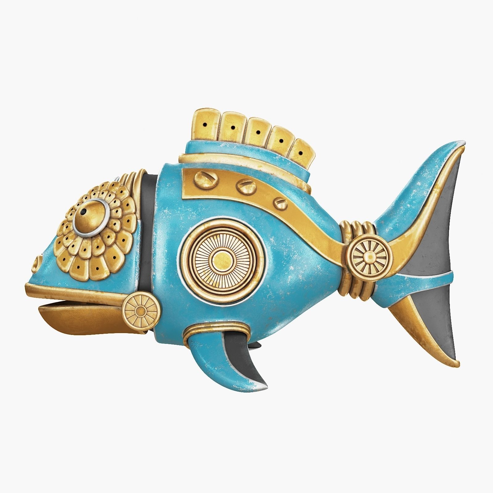 Steampunk Fish Figurine 3D model_3