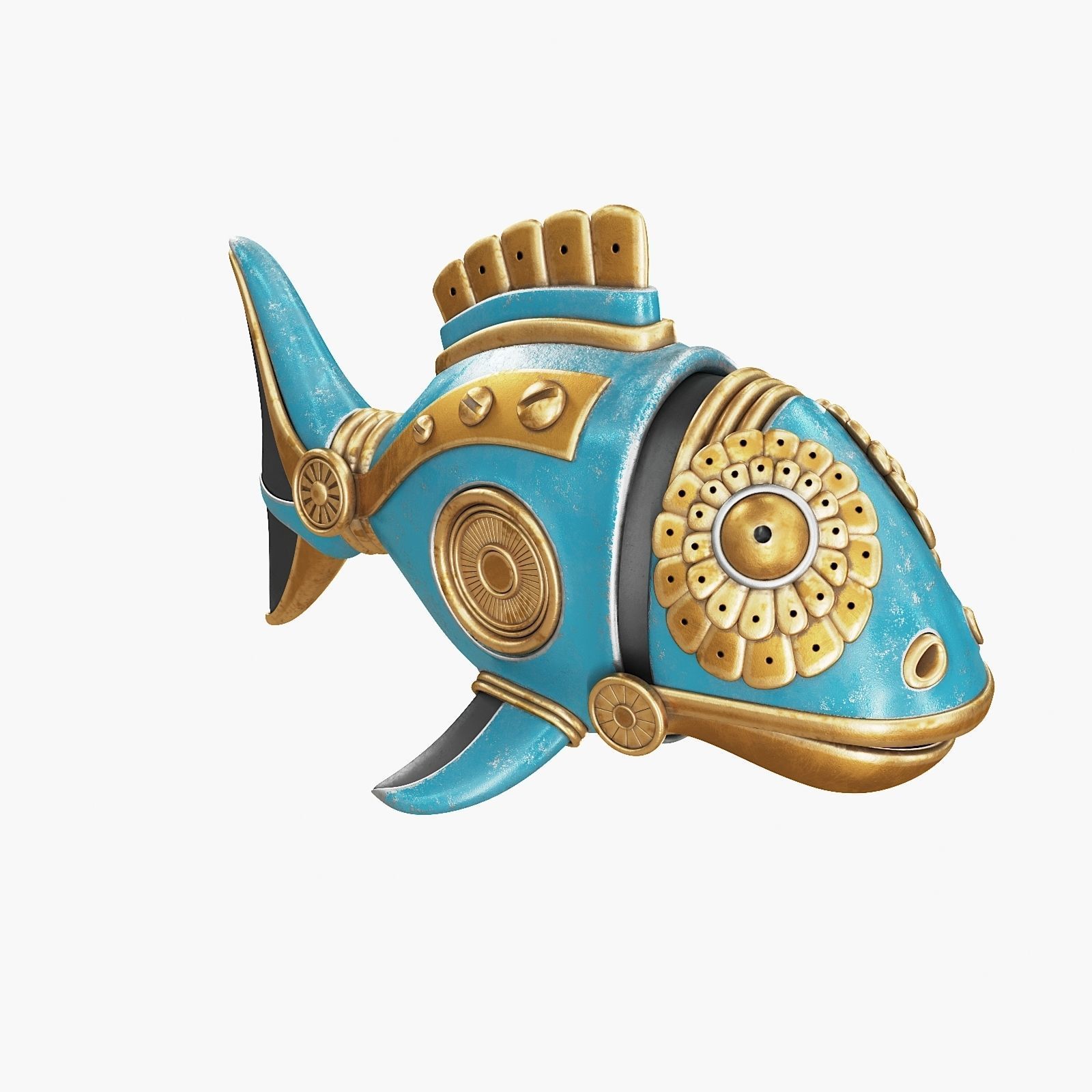 Steampunk Fish Figurine 3D model_10