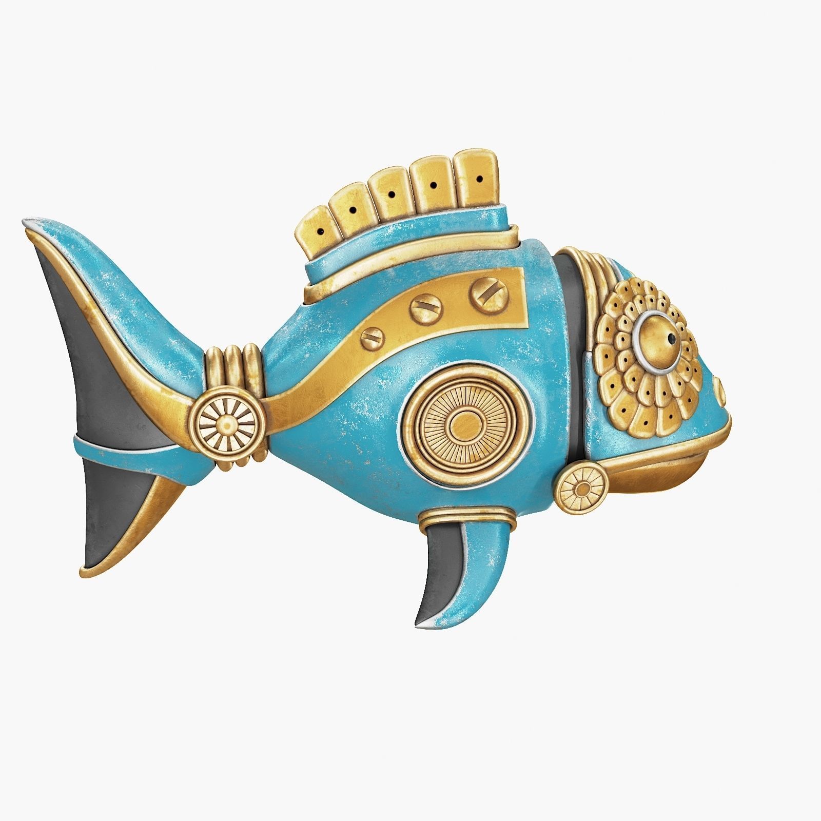 Steampunk Fish Figurine 3D model_11