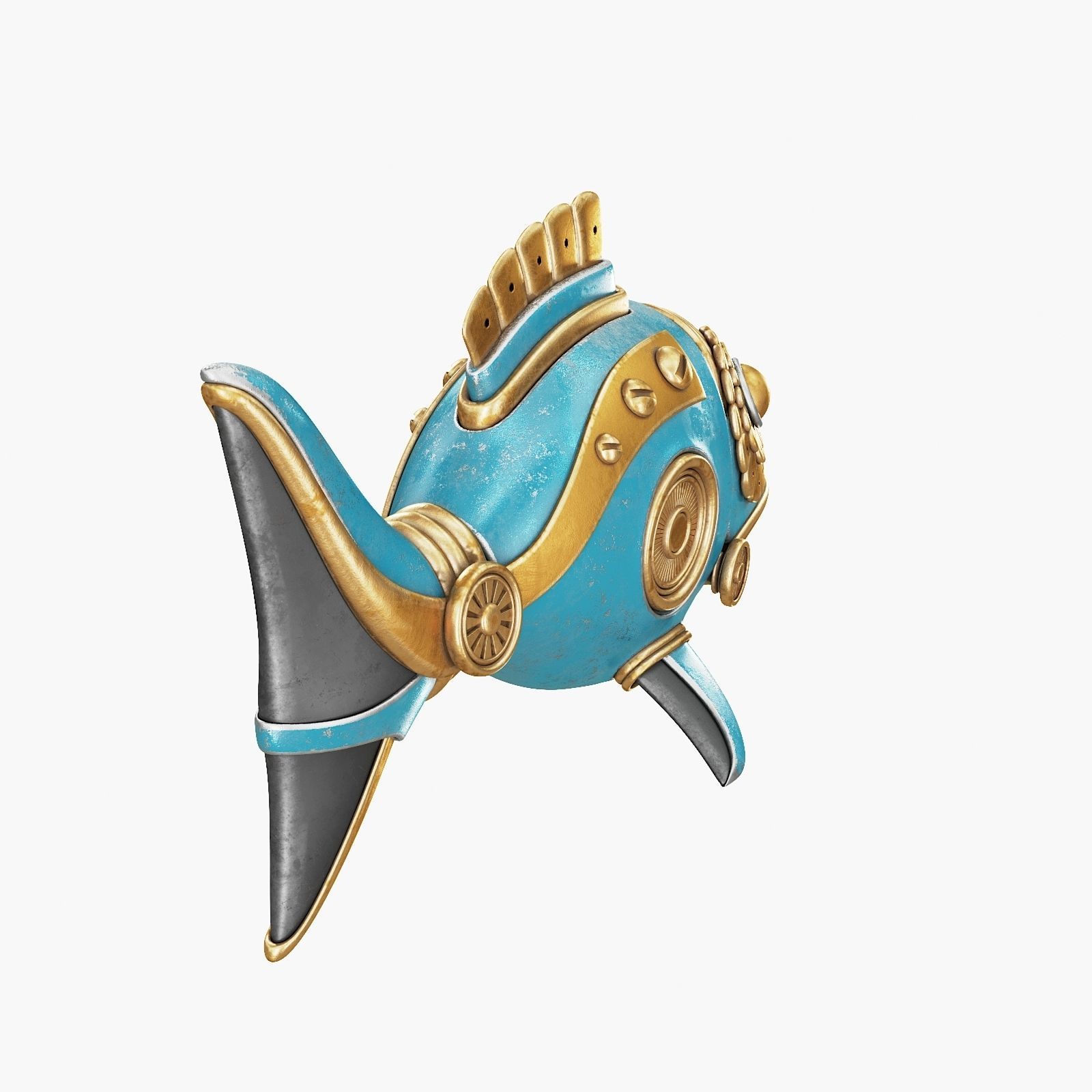 Steampunk Fish Figurine 3D model_12