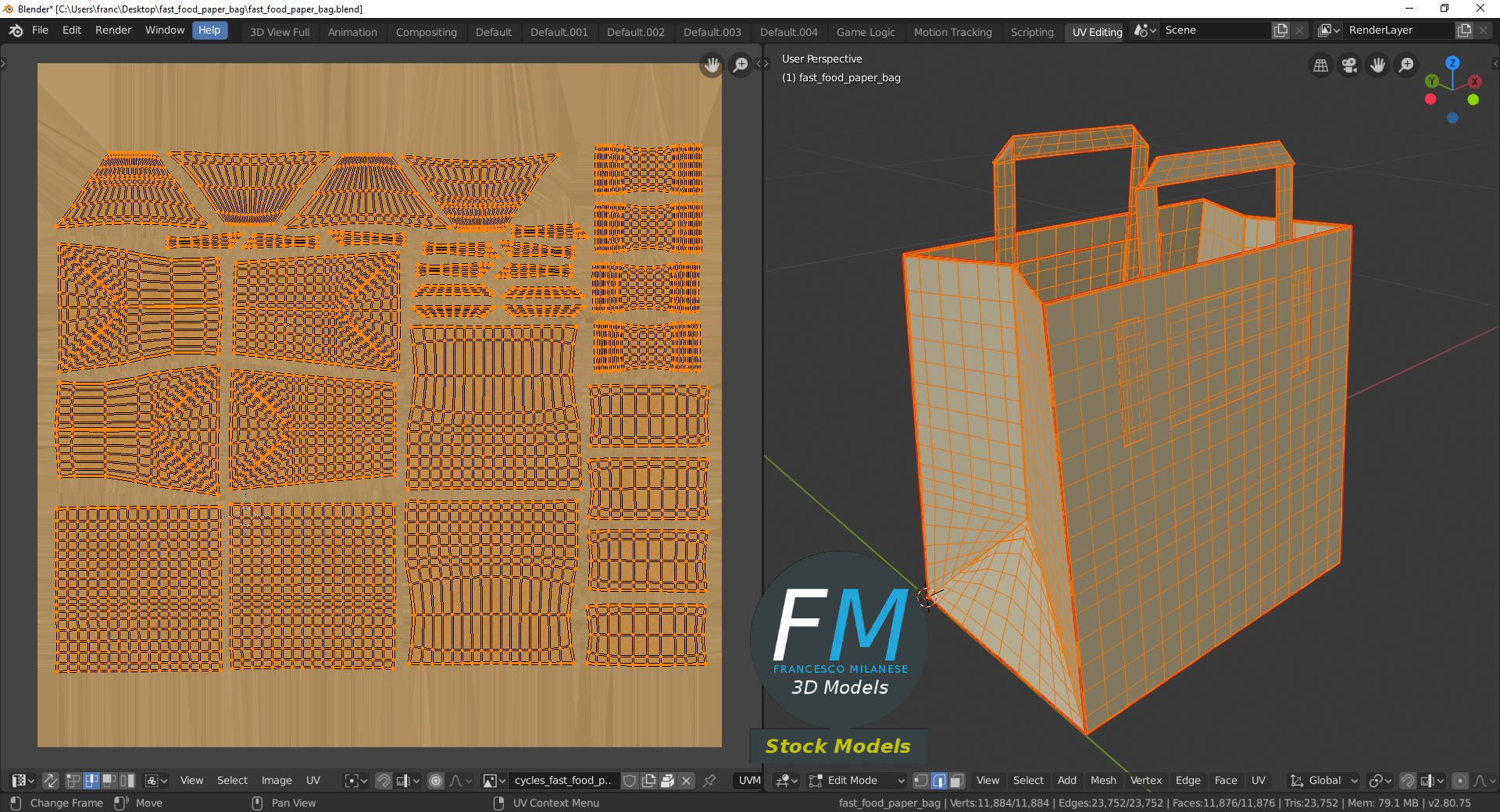 Fast food paper bag 3D model_10