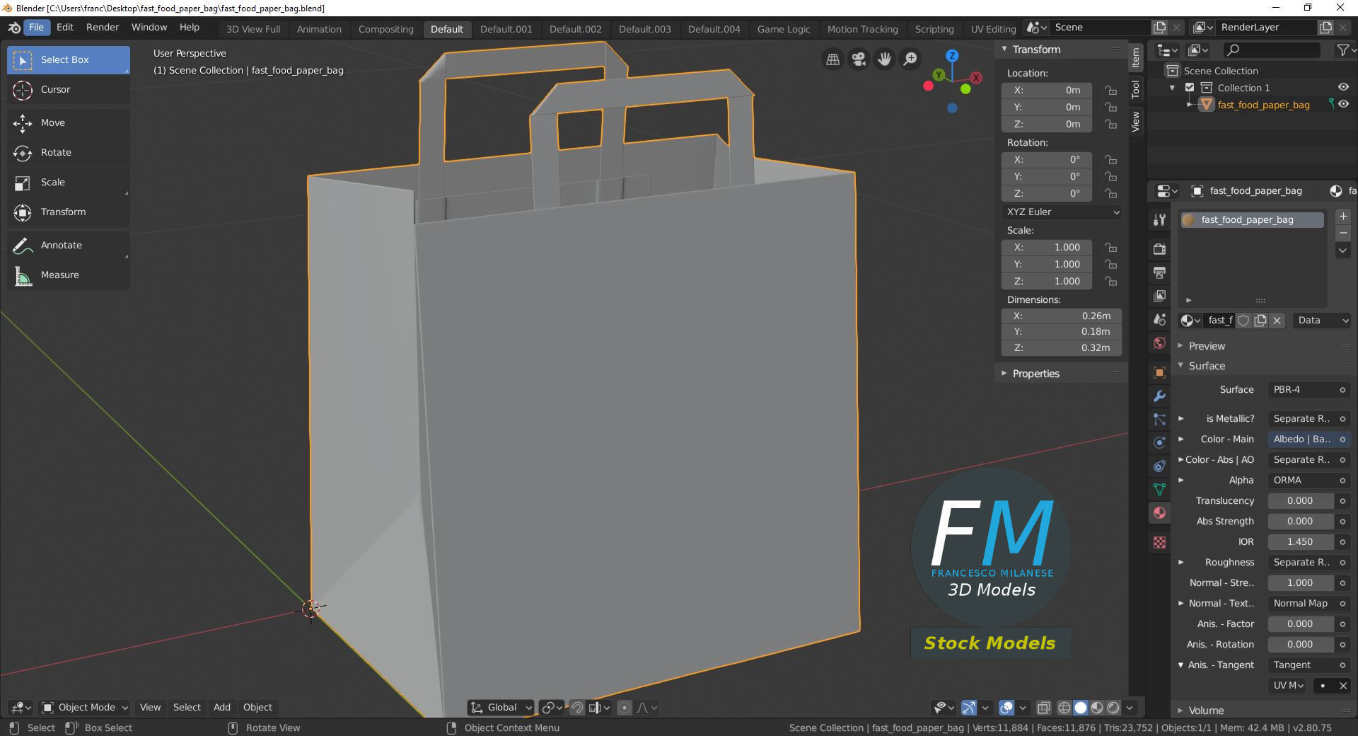 Fast food paper bag 3D model_9