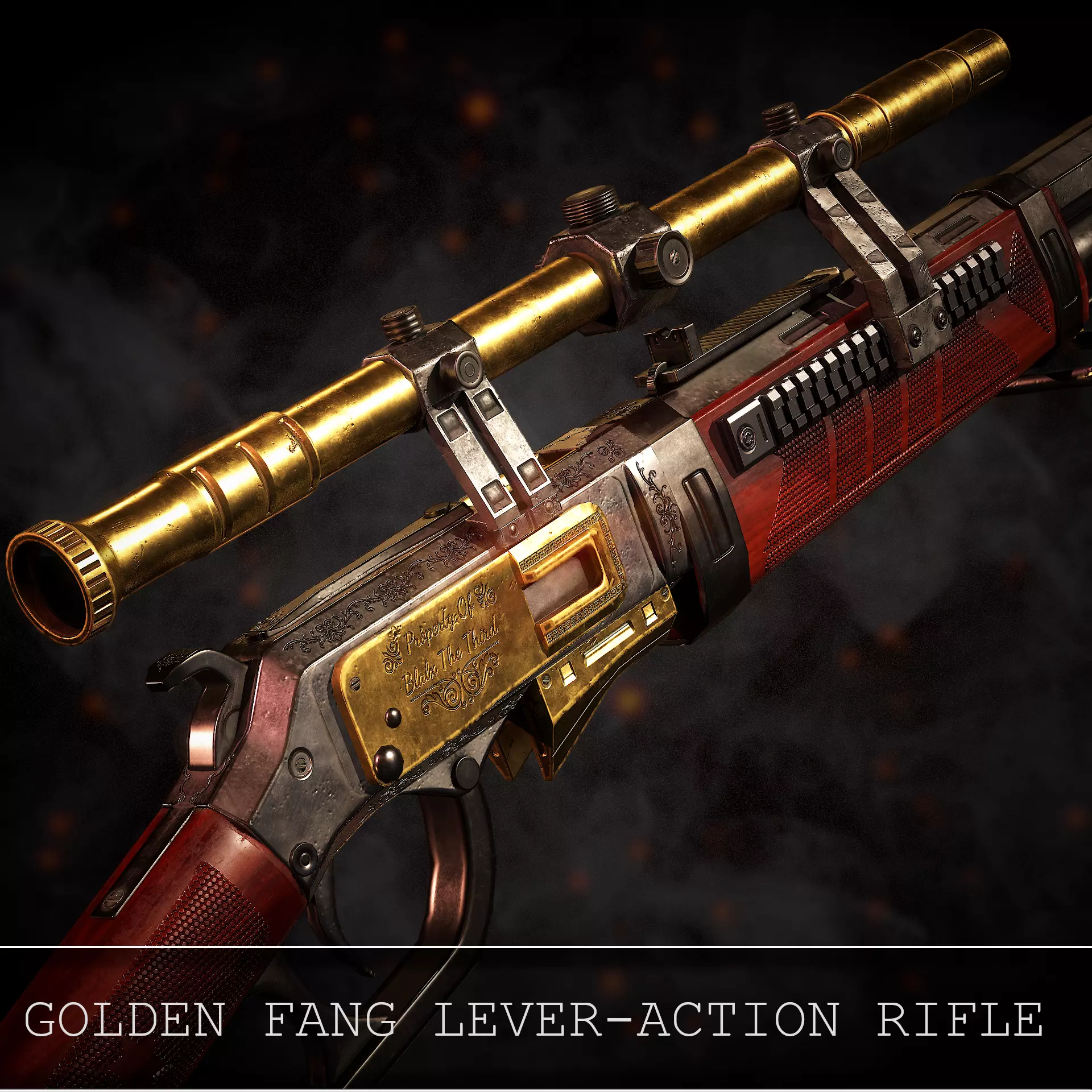 Golden Fang Lever-Action Rifle Low-poly 3D model_0