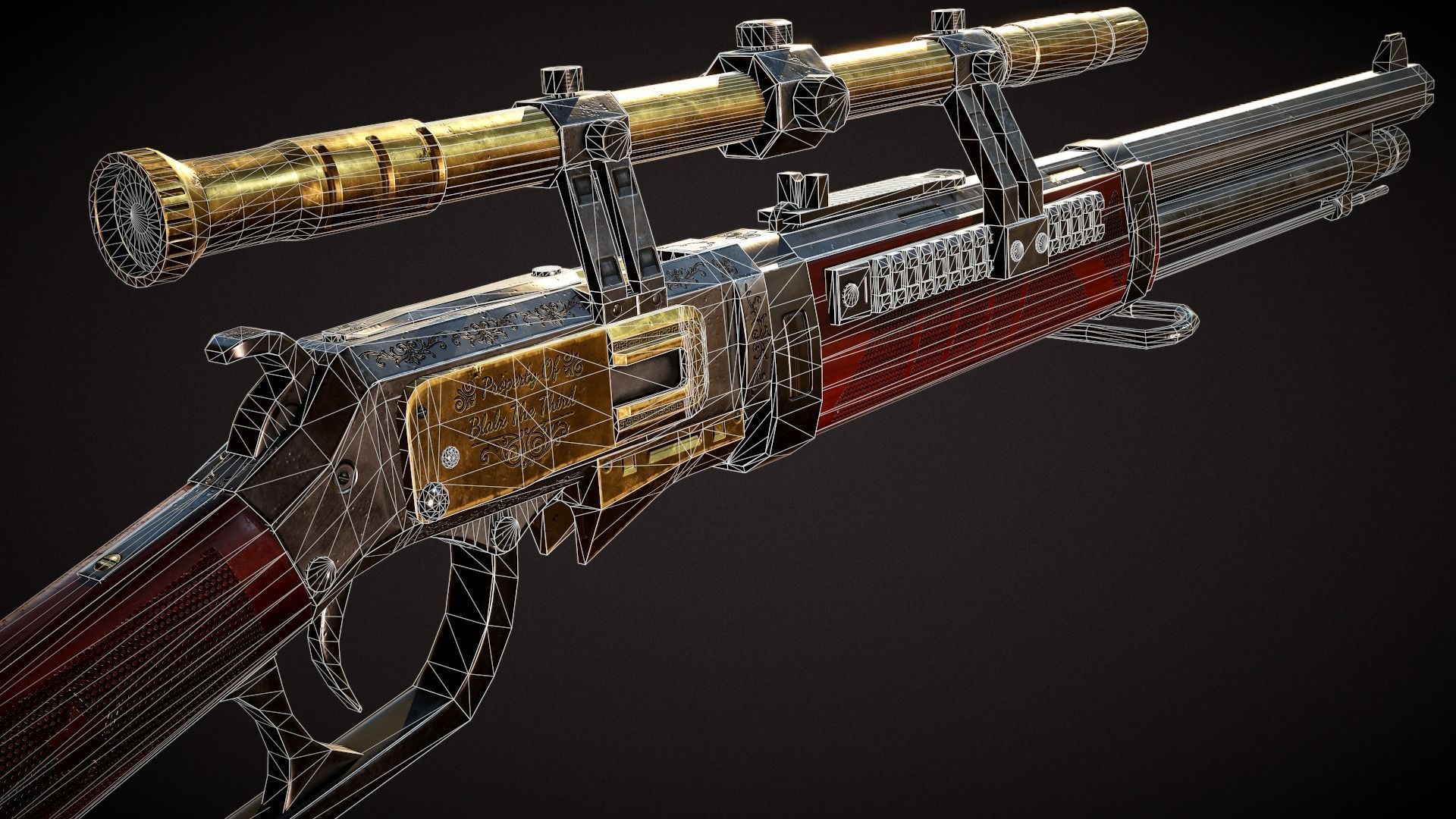 Golden Fang Lever-Action Rifle Low-poly 3D model_9