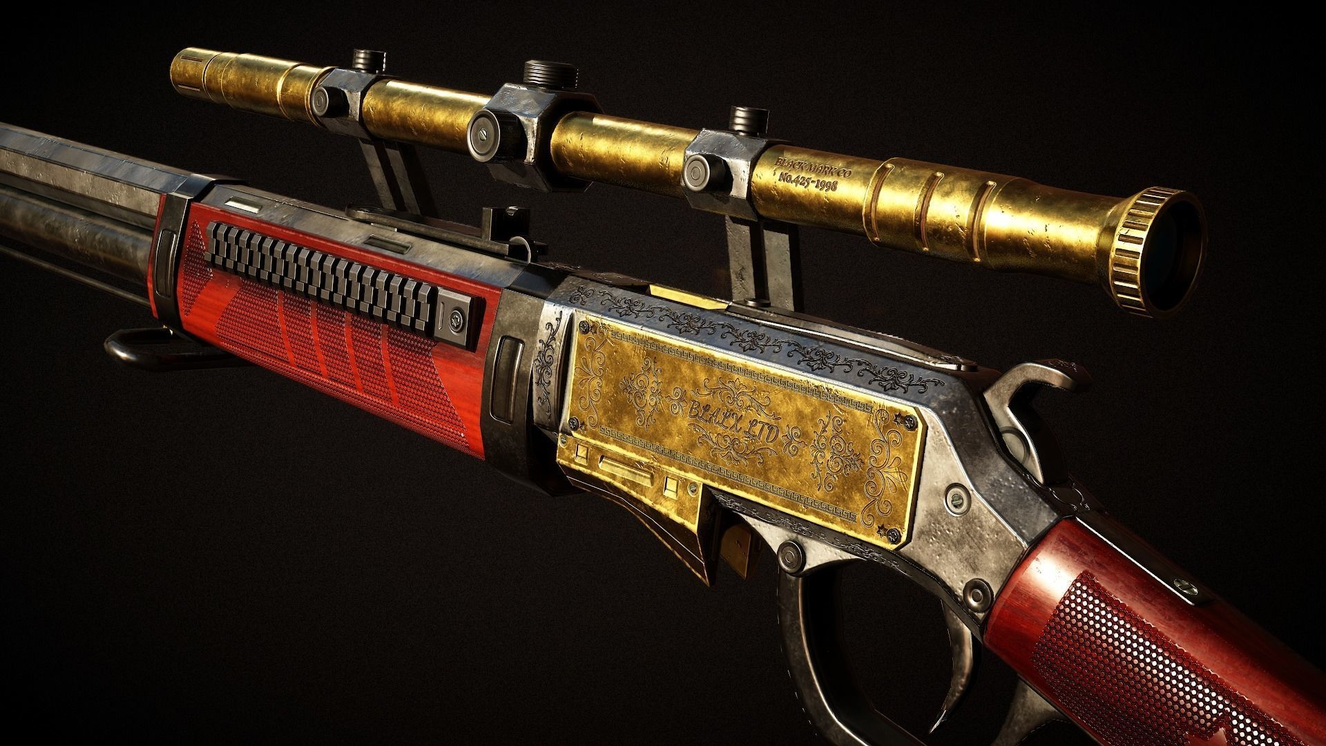 Golden Fang Lever-Action Rifle Low-poly 3D model_8