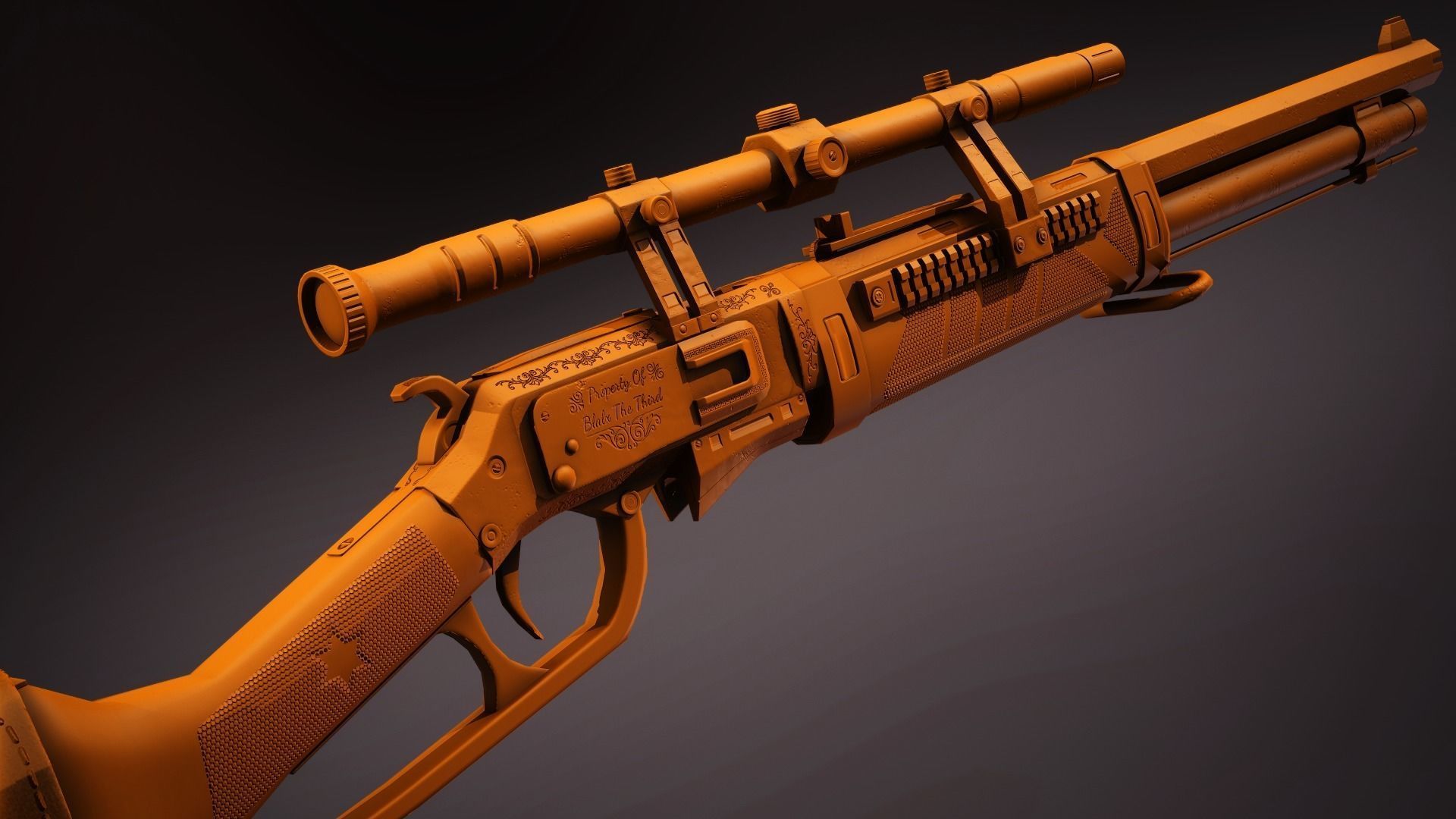 Golden Fang Lever-Action Rifle Low-poly 3D model_10