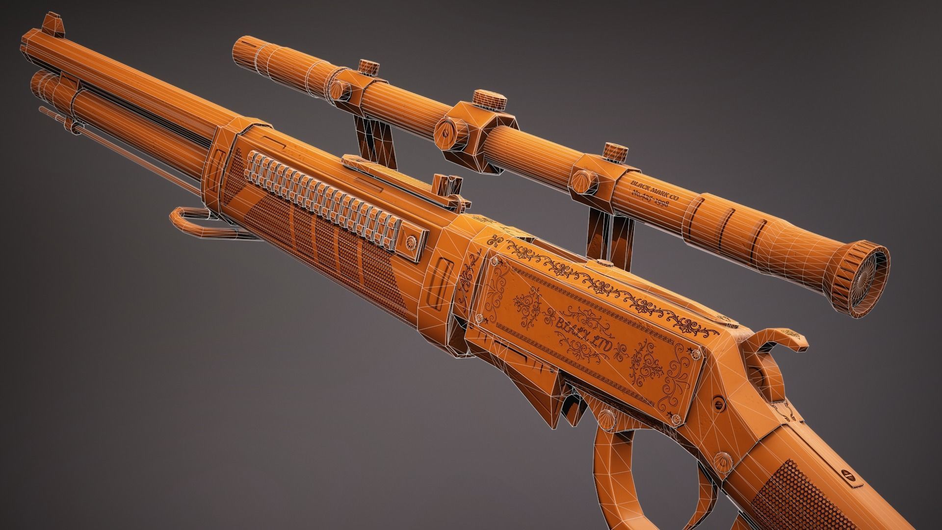 Golden Fang Lever-Action Rifle Low-poly 3D model_12