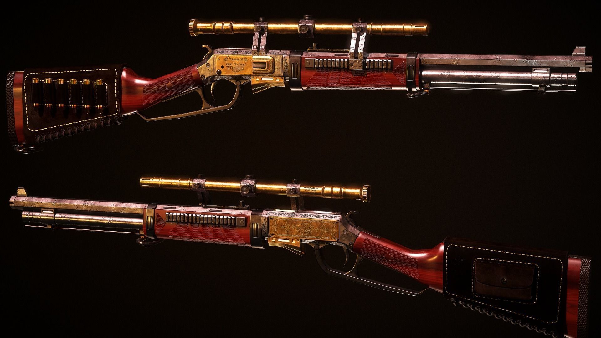 Golden Fang Lever-Action Rifle Low-poly 3D model_7