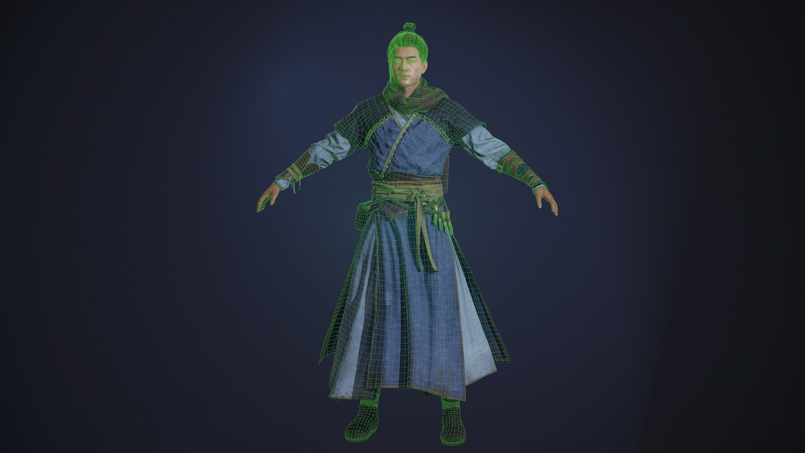Chinese Swordman Low-poly 3D model_1